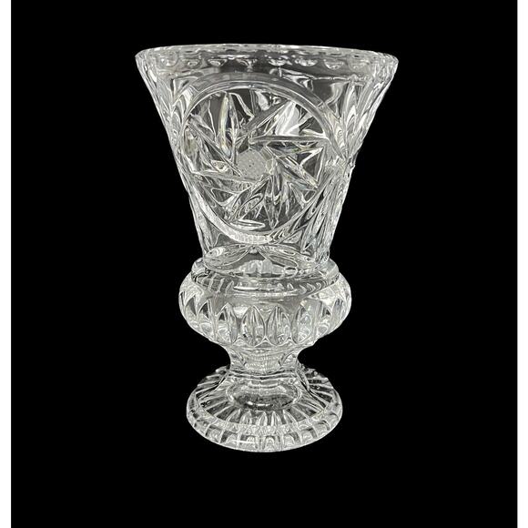 Vase Thick Pressed Glass Trumpet Pinwheel Design 8.5" Footed Heavy Home Decor - Picture 1 of 12